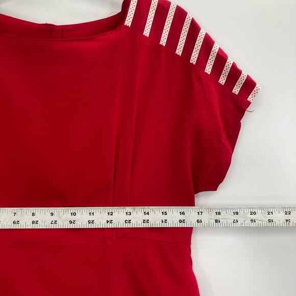 Vintage Plaza South Rayon Nautical 90s Dress Midi Red Size 10 - Picture 10 of 10